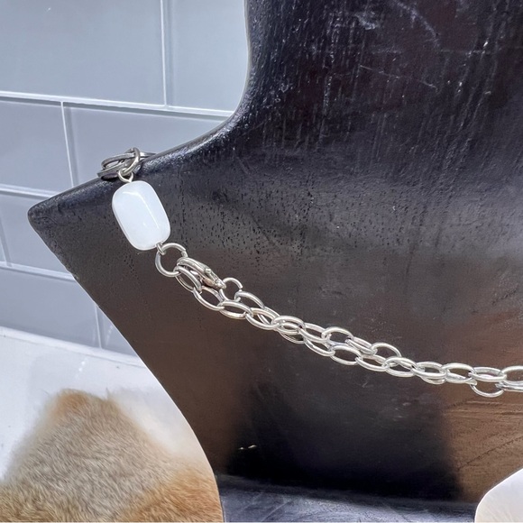 Handmade Chainmail Necklace w/ White Art Glass Beads Charm Pendant - Picture 9 of 12